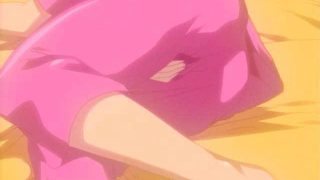 Auburn haired hentai honey stripping pink pajama and playing with her round boobs