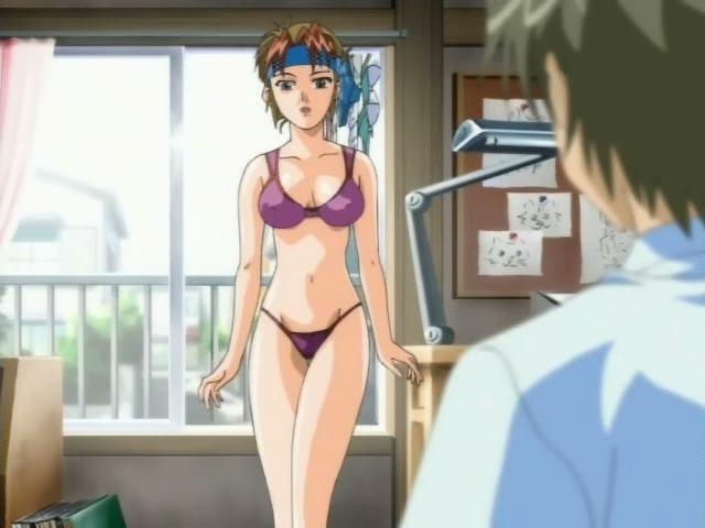 Big meloned hentai bitch stripping sexy lingeria and getting trimmed twat licked