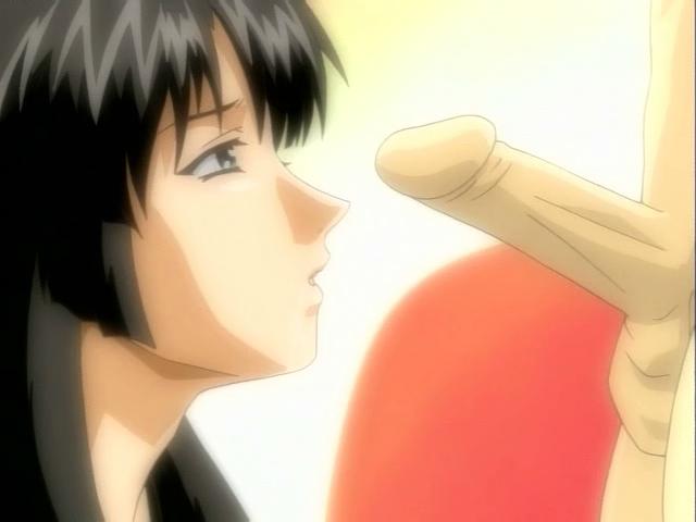 Graceful hentai babe sucking a thick penis on her knees