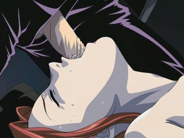 Irresistible hentai temptress getting wet pussy fucked with a gun while she is giving blow job