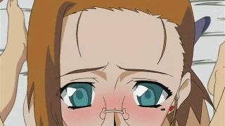 Lusty hentai bitch in glasses gives felatio to a massive cock