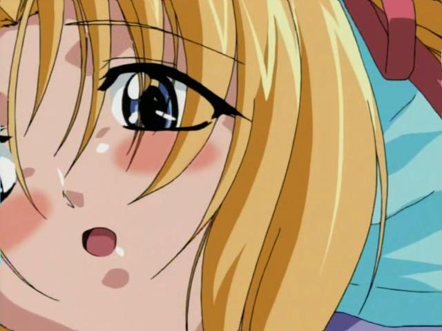 Pigtailed blonde hentai schoolgirl giving deep throat to a large penis