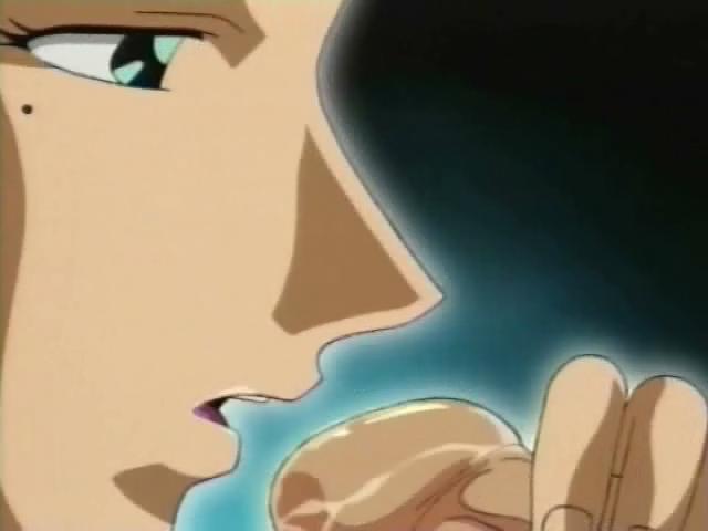 Precious hentai babe sucking and wanking a massive dork on her knees