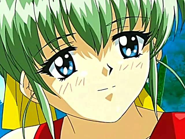 Saucy green haired hentai temptress gets teased by three naked girls