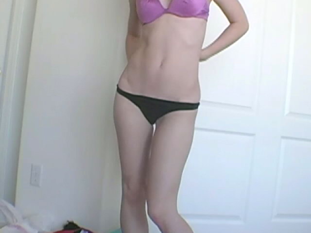 Sensual slim teen Annabella stripping tight jeans and showing her sexy booty