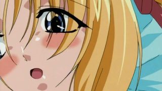 Sweet blond hentai schoolgirl licking a massive cock