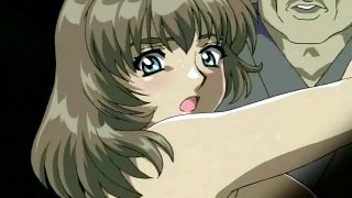 Horny hentai guy plays with his new fuck girl in her big bed