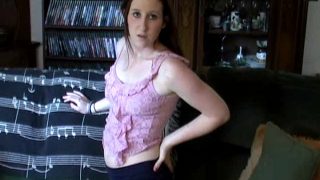 Lovely ex-girlfriend babe September playing with her sweet pink pussy on the couch