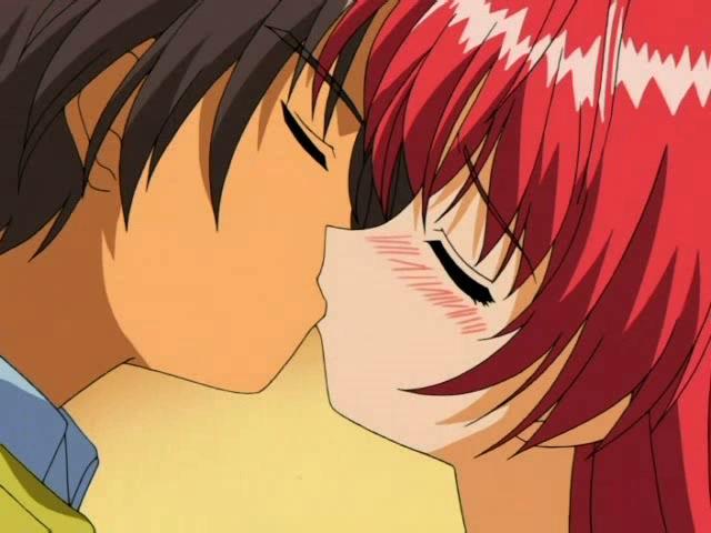 Fiery red haired anime girl making love with her boyfriend